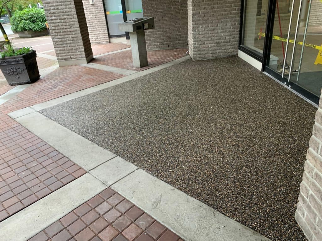 Polished terrazzo entranceway flooring in a North Vancouver condominium building