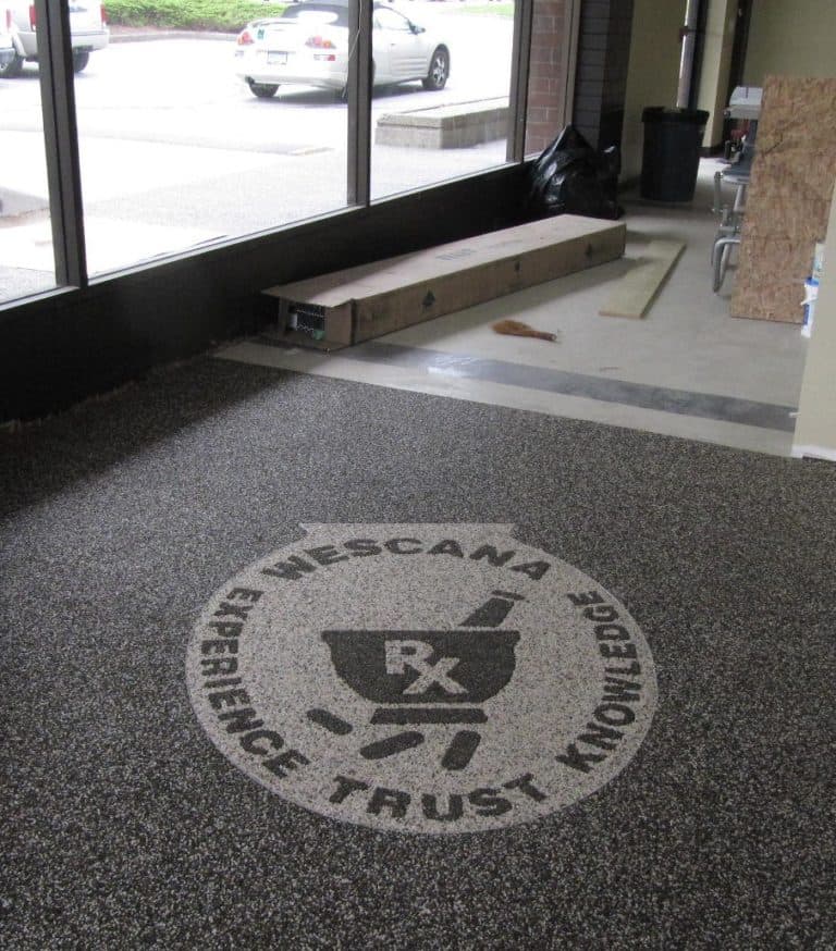 Custom terrazzo floor pattern and inlay design